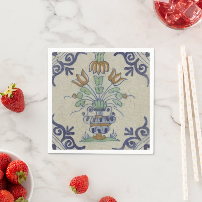 Delft Tile Antique Ceramic Flower Pot  Napkin (Insitu)