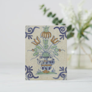 Delft Tile Antique Ceramic Flower Pot  Postcard