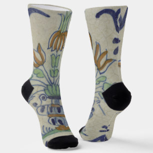Delft Tile Antique Ceramic Flower Pot  Socks