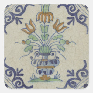 Delft Tile Antique Ceramic Flower Pot  Square Sticker