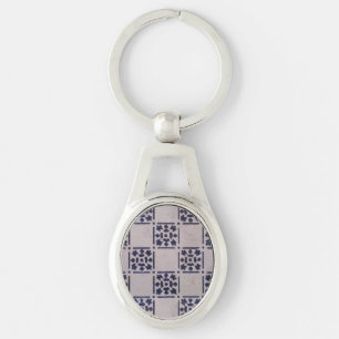Delft Tile Blue Antique Art Pattern Key Ring
