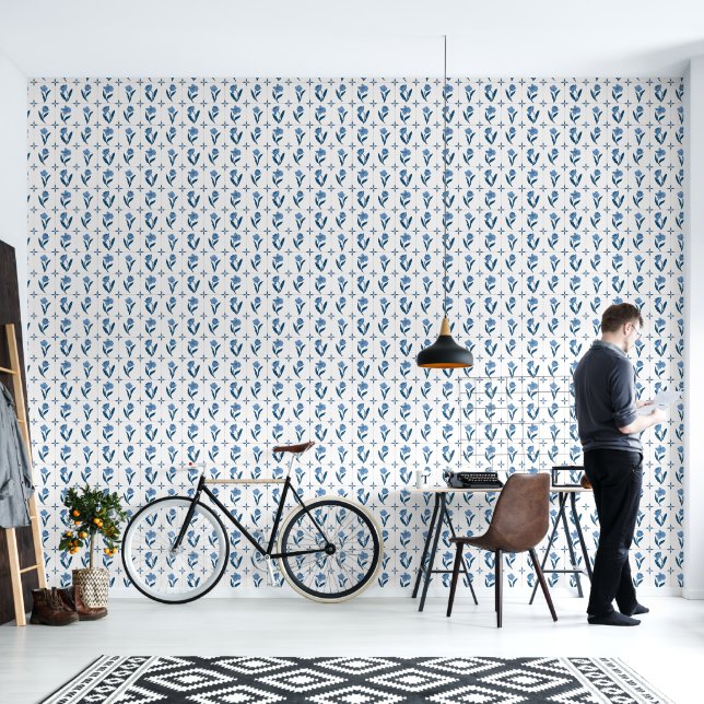 Delft Tile Blue White  Wallpaper (Living Room)
