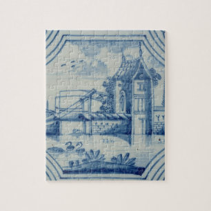 Delft tile showing a drawbridge over a canal, 19th jigsaw puzzle