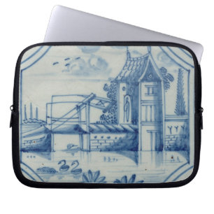 Delft tile showing a drawbridge over a canal, 19th laptop sleeve