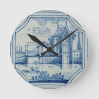 Delft tile showing a drawbridge over a canal, 19th