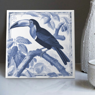 Delft Tucan Botanical Art Nouveau Watercolor Decor Tile