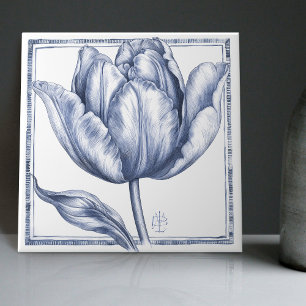 Delft Tulip Wall Decor Art Nouveau Watercolor Tile