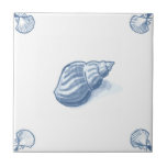 Delft Whelk Tile with Shell Corners<br><div class="desc">Blue and white tile reproduced on a smooth surface 4.25" or 6" ceramic tile. Perfect for interior tile wall accents, backsplashes, fireplace surrounds, bathroom and showers walls, kitchens and craft projects. Not intended for outdoor use. Our tiles are copies of costly authentic original antique tiles. Suggestion: Order one tile to...</div>