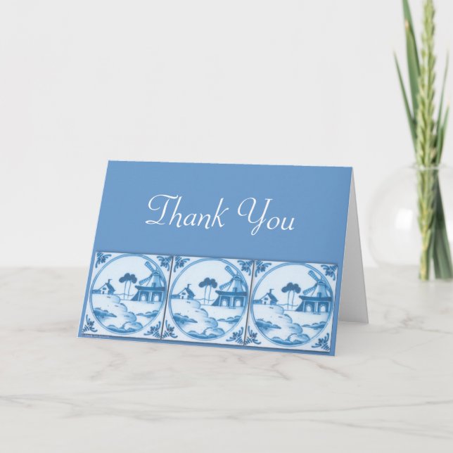 Delft Windmill Vintage Art Thank You Card (Front)