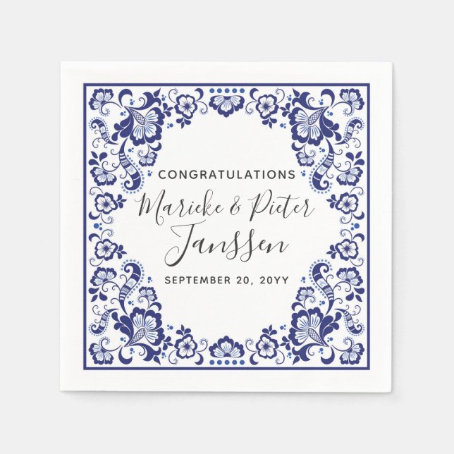 Delfts Blauw Delft Blue Dutch Wedding Dinner Napkin (Front)