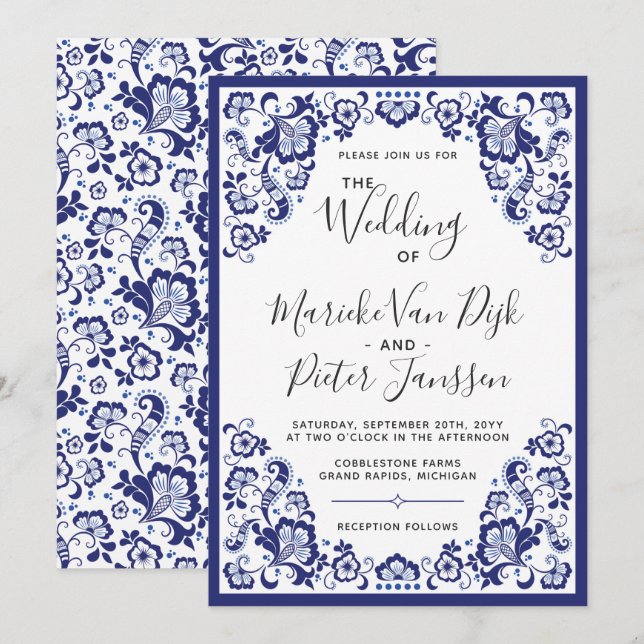 Delfts Blauw | Delft Blue Dutch Wedding Invitation (Front/Back)