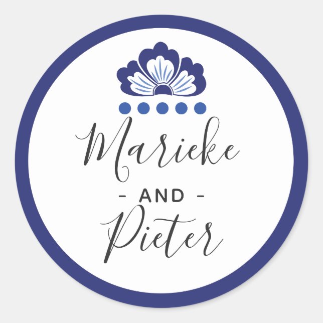 Delfts Blauw Delft Blue Dutch Wedding Personalised Classic Round Sticker (Front)