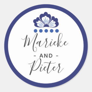 Delfts Blauw Delft Blue Dutch Wedding Personalised Classic Round Sticker