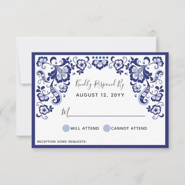 Delfts Blauw | Delft Blue Dutch Wedding RSVP Card (Front)