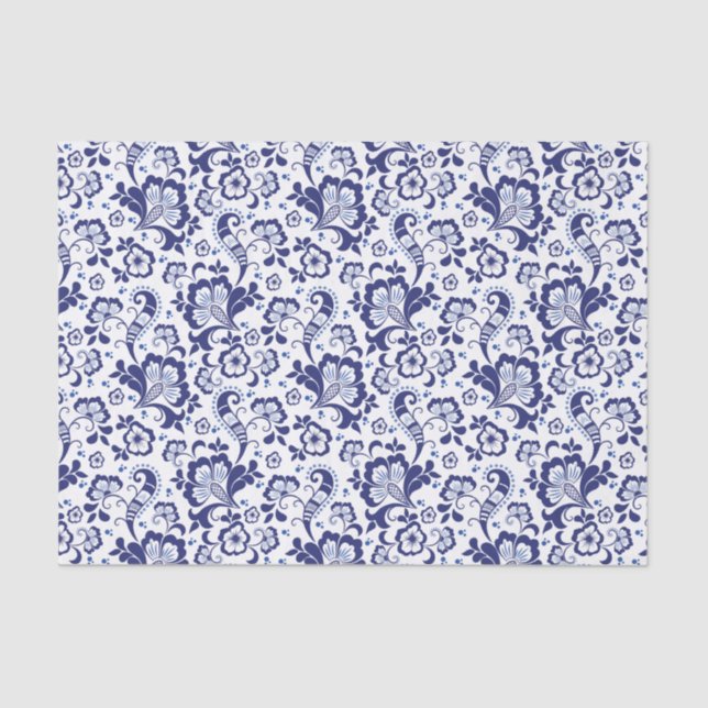 Delfts Blauw | Delft Blue Floral Dutch Wedding Tissue Paper (Front)