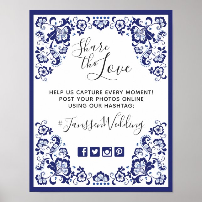Delfts Blauw | Delft Blue Hashtag Photos Wedding Poster (Front)