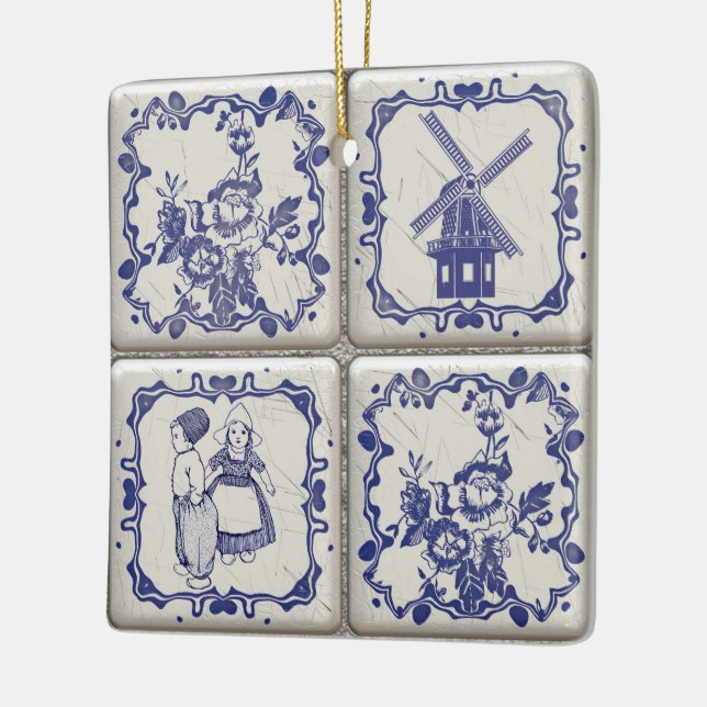 Delfts Blauw Pattern Tiles Ceramic Ornament (Left)