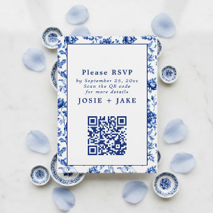 Delftware Inspired Blue Floral RSVP with qr code Enclosure Card