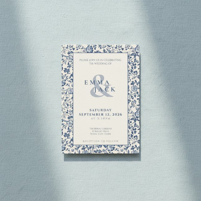 Delftware style Blue cream Floral wedding Invitation (Delftware style Blue cream Floral wedding Invitation.)