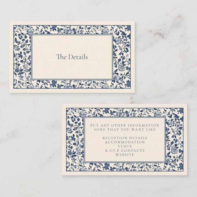 Delftware vintage style floral the details enclosure card (Front/Back)