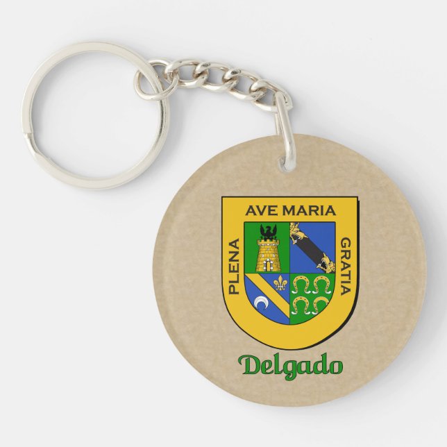 Delgado Historical Shield with Flag of Spain Key Ring (Front)