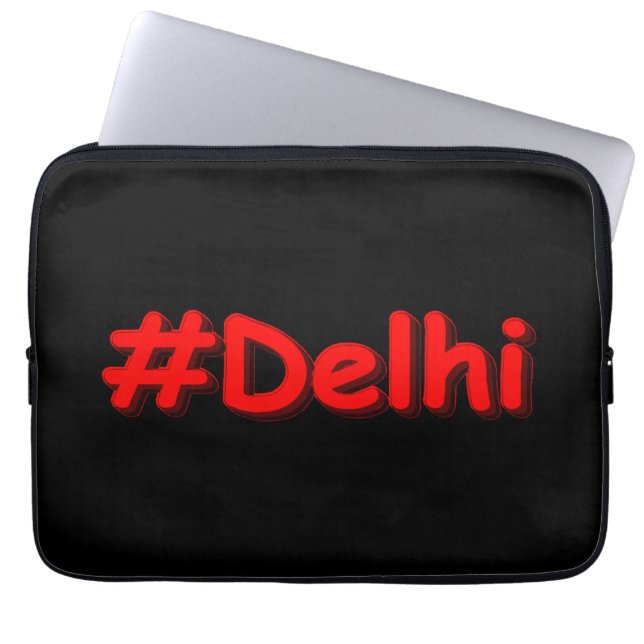  "#Delhi" Cute Design. Buy Now Wooden Box Sign Laptop Sleeve (Front)