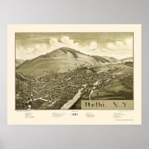 Delhi, NY Panoramic Map - 1887 Poster