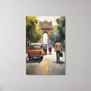 Delhi watercolor art canvas print