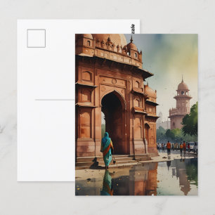 Delhi watercolor art postcard
