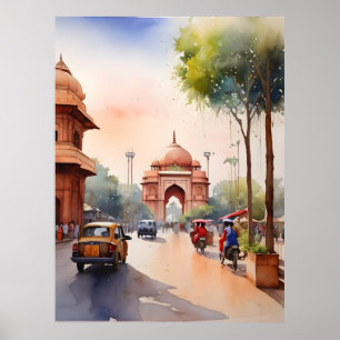 Delhi watercolor art poster