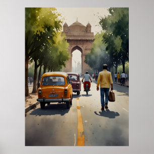 Delhi watercolor art poster