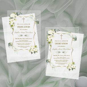 Delicate Airy Greenery White Flowers Dedication  Acrylic Invitations