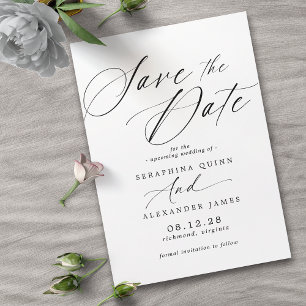 Delicate Airy Script   Classic Black and White Save The Date