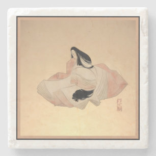 Delicate Ancient Japanese Print on Marble Coaster