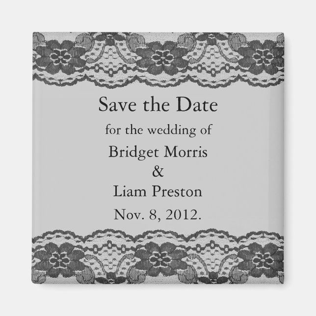 Delicate and Lacy Save the Date Magnet (grey) (Front)