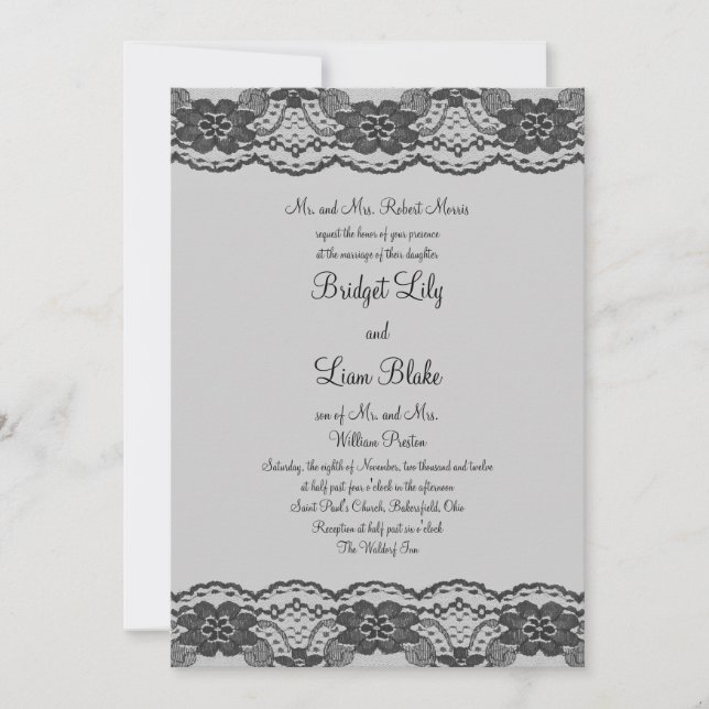 Delicate and Lacy Wedding Invitation (grey) (Front)