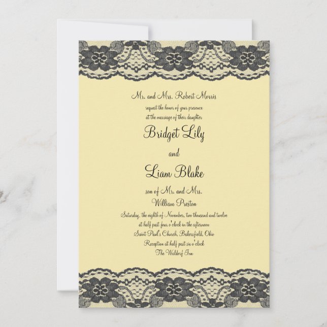 Delicate and Lacy Wedding Invitation (yellow) (Front)