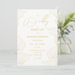 Delicate and Soft Line Flowers Wedding  Invitation