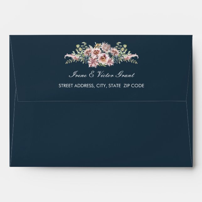 Delicate Anemone Flowers Navy Blue Wedding | A7 Envelope (Back (Top Flap))