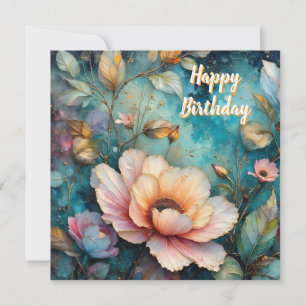 Delicate Apricot Cosmos on Teal Holiday Card