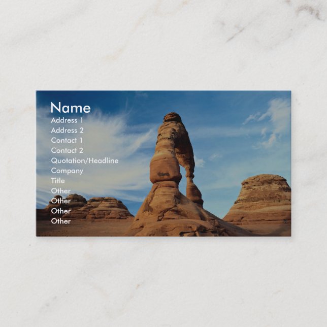 Delicate arch, Arches National Park, Utah, USA Business Card (Front)