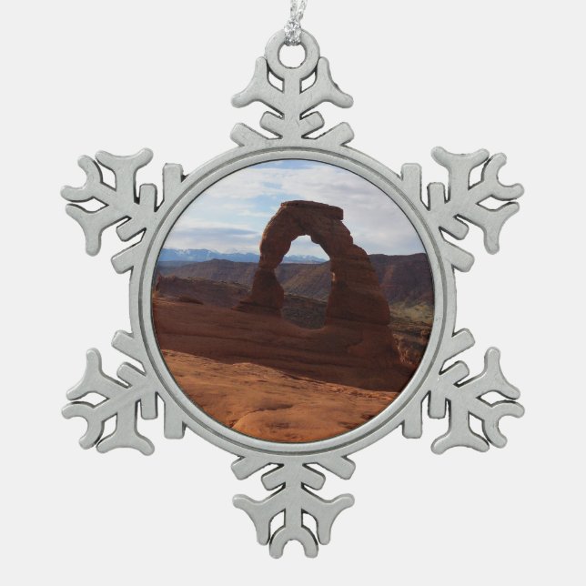 Delicate Arch I at Arches National Park Snowflake Pewter Christmas Ornament (Front)