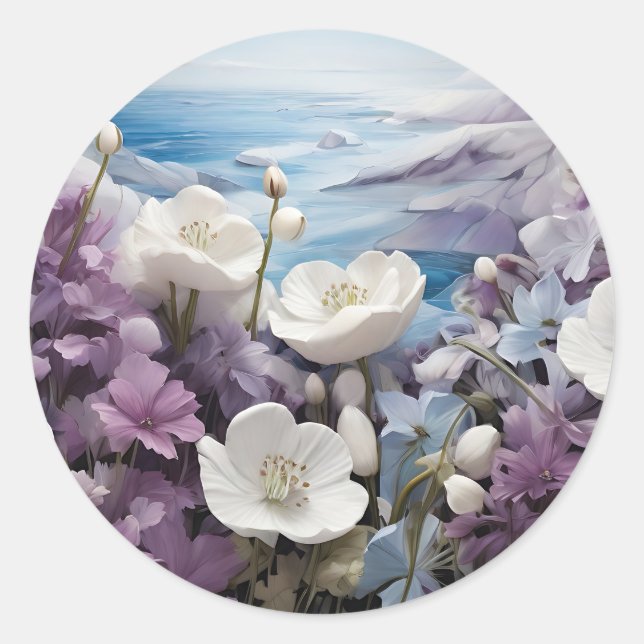 Delicate Arctic Flowers Classic Round Sticker (Front)