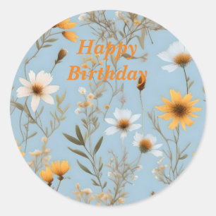 Delicate Australian Wildflowers On Blue, Classic Round Sticker