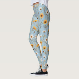 Delicate Australian Wildflowers On Blue, Leggings