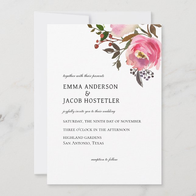 Delicate Autumn Roses Watercolor  Invitation (Front)