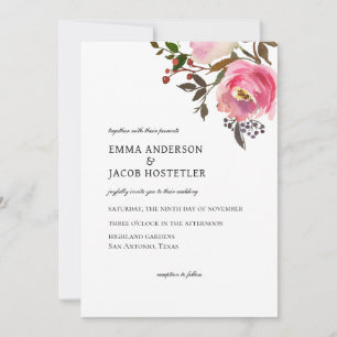 Delicate Autumn Roses Watercolor  Invitation
