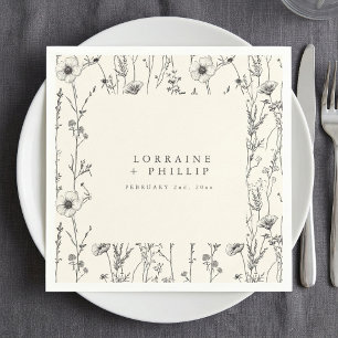 Delicate autumn wild flowers wedding napkin