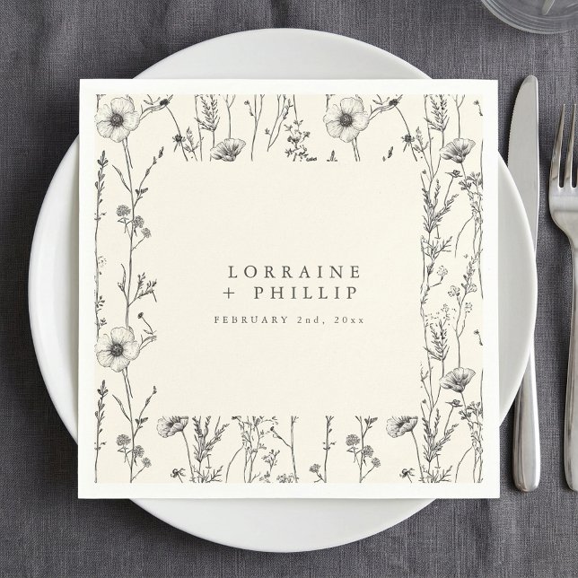 Delicate autumn wild flowers wedding napkin (Delicate autumn wild flowers wedding napkin.)