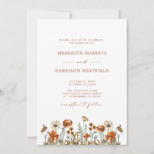 Delicate Autumn Wildflowers QR Code RSVP Wedding Invitation
